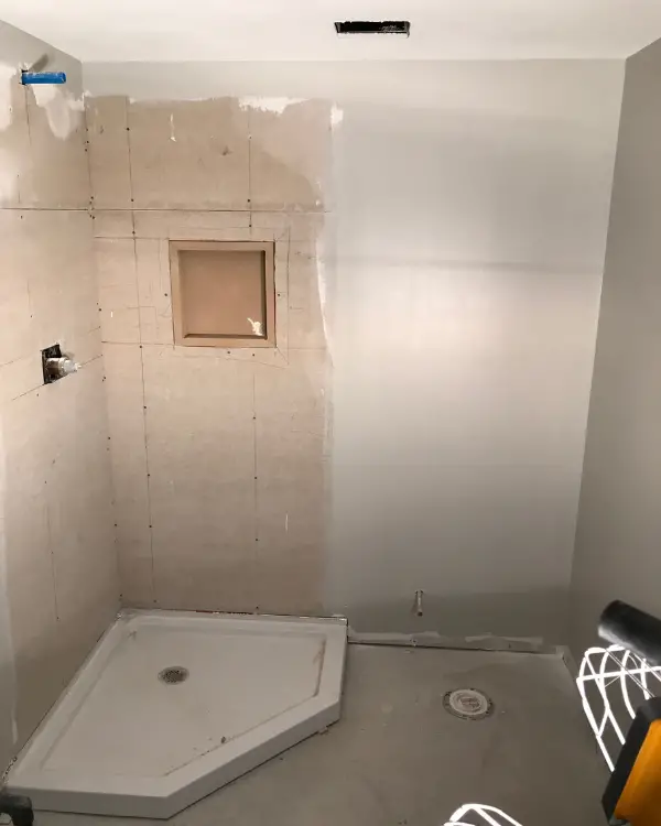 Shower niche during the remodel