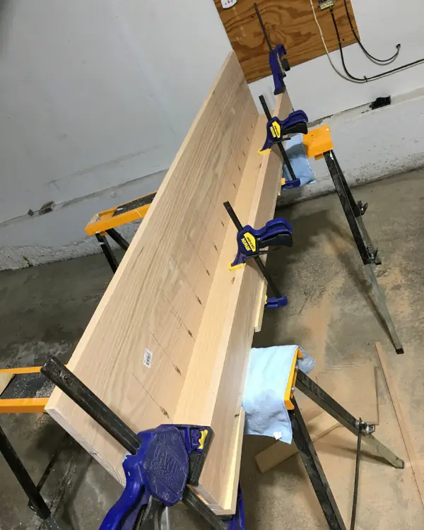 Using clamps to build the mantel top