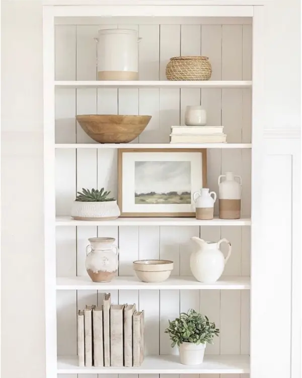 When she styled these shelves, she used lots of different textures.