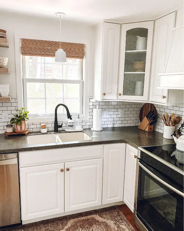 A bamboo shade in the window completed the whole look in the remodel.