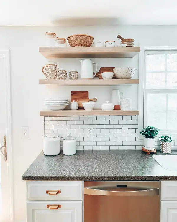 The updated kitchen with open shelving