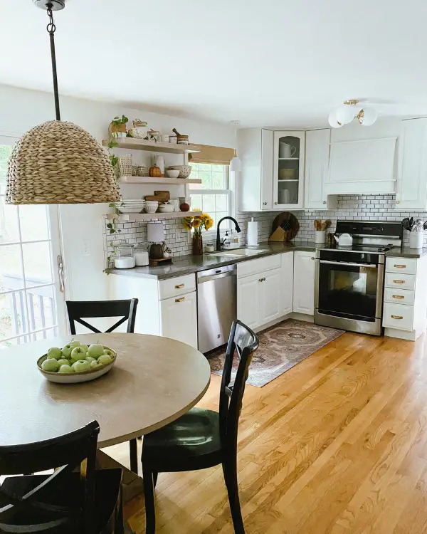 All the light fixtures are simple ways to update the kitchen!