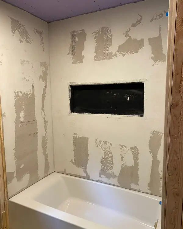 shower niche and cement board installed