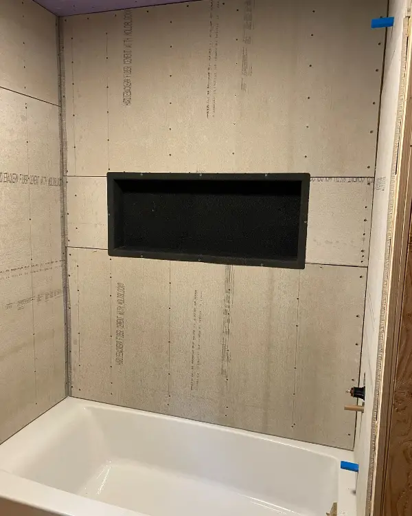 shower niche and cement board installed