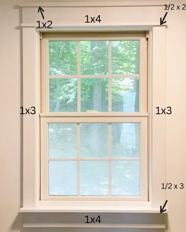 The measurements of the window trim pieces