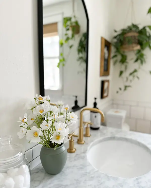 spring flowers on the bathroom counter